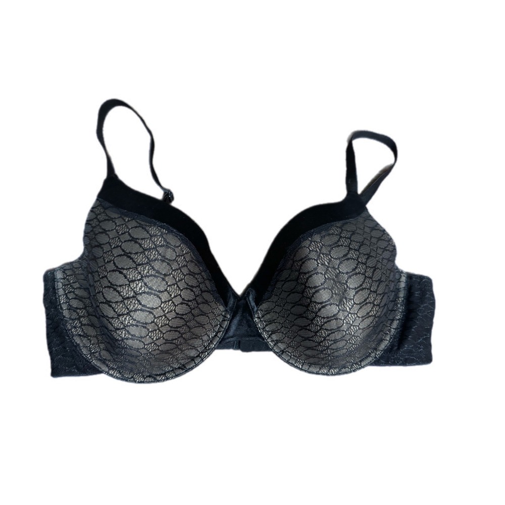 Sweet Nothings by Lilyette Bra Women 40D Black Silver Lace Underwire Excellent